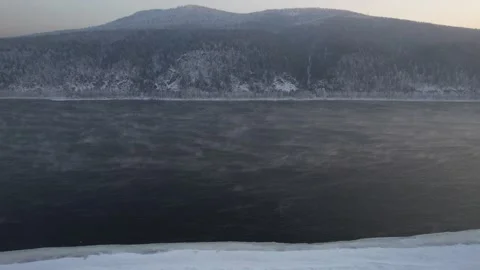  Winter landscape on the river in Siberia Stock Footage 170402104