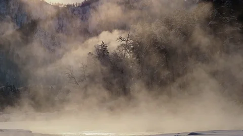 Winter landscape river water forest Stock Footage 71670876