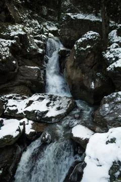 Winter Landscape, River Waterfall Stones Ice Turkey Trabzon Stock Photos