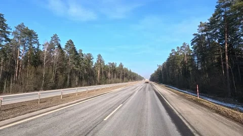 Winter landscape, road and shoulder covered with snow. Stock Footage 318958439