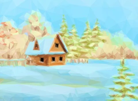 Winter Landscape, Rustic House Stock Illustration