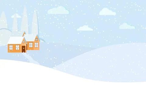 Winter landscape scene with houses and road. Stock Illustration