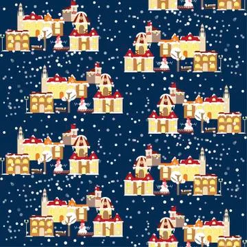 Winter landscape seamless pattern Illustrazione stock