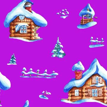 Winter landscape. Seamless pattern. Watercolor Stock Illustration