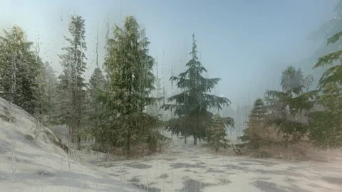 Winter landscape seen looking through a window, melting ice and rain Stock Footage 251711372