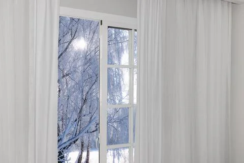 Winter Landscape Seen Through Large Glass Doors Stock Photos