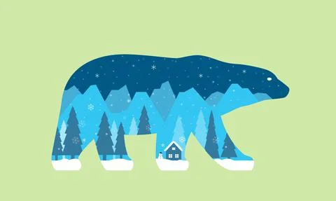 Winter landscape showing on the shape of polar bear Stock Illustration