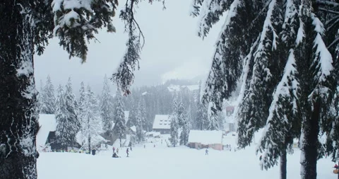 Winter landscape of a ski resort Stock Footage 264985686