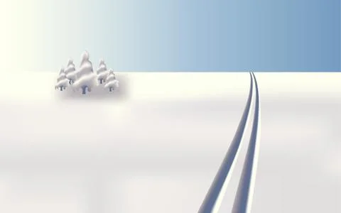 Winter landscape ski tracks Stock Illustration