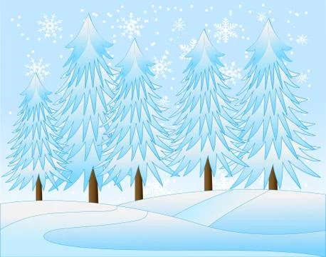 Winter landscape with snow-bound trees,  vector  illustration Stock Illustration