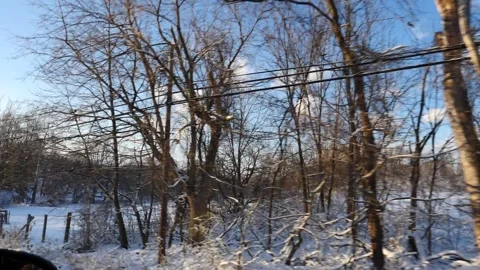 Winter landscape with snow covered fields and overhead cables Stock Footage 171908508