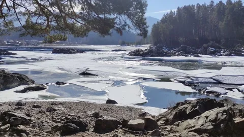 Winter landscape with snow-covered forest in the Altai mountains. Stock Footage 304979720