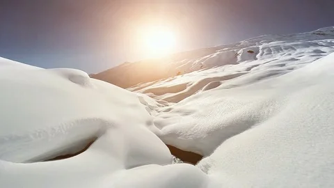 Winter landscape snow covered mountains aerial view fly over Stock Footage 75214862