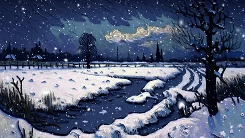 Winter landscape with snow. Van Gogh style. Video stock 236056348