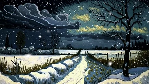 Winter landscape with snow. Van Gogh style. Video stock 236056352