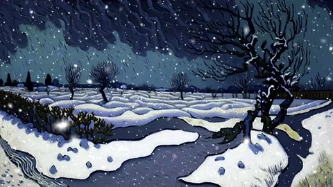 Winter landscape with snow. Van Gogh style. Video stock 236056357