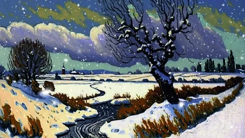 Winter landscape with snow. Van Gogh style. Stock-Footage 236147985