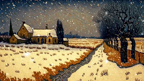 Winter landscape with snow. Van Gogh style. Video stock 236148010
