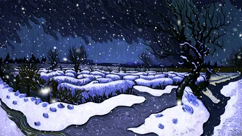 Winter landscape with snow. Van Gogh style. Video stock 236148017