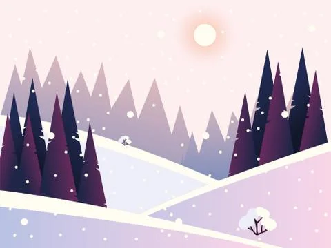 Winter landscape snowfall pine forest and hills Stock Illustration