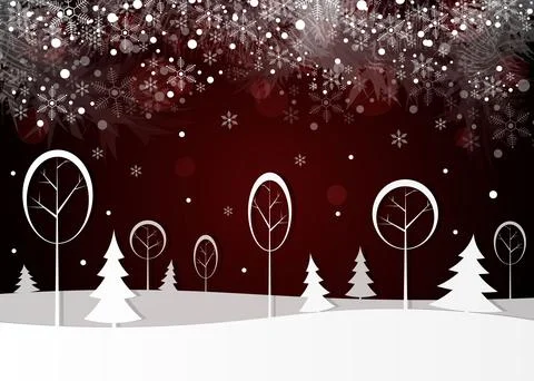 Winter landscape with snowy forest vector illustration. Stock Illustration