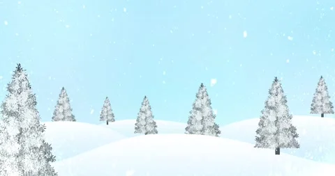 Winter landscape with snowy pine trees, snowfall. Stock Footage 139039306