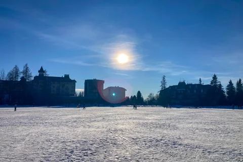 Winter landscape of Strbske pleso Stock Photos