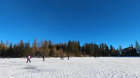 Winter landscape of Strbske pleso which is a ski, top tourist destination Stock Footage 299930404