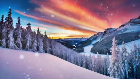 Winter Landscape A stunning view of dramatic skies against a forest with fal Stock Footage 258802193