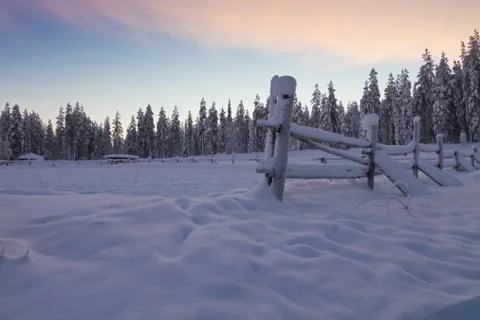 Winter landscape at sunset Stock Photos
