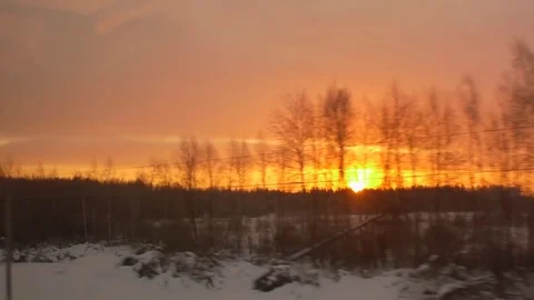 Winter Landscape At Sunset From The Train Window 動画素材 75696987