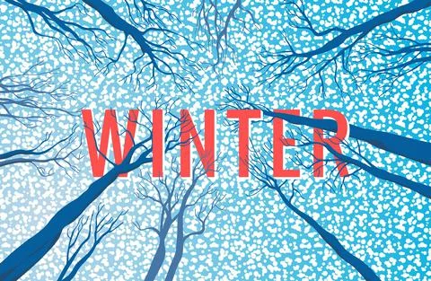 Winter landscape with text. Trees pattern. Vector illustration Stock Illustration
