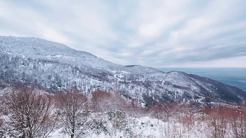 Winter Landscape Time Lapse with clouds and Snow on Mountains , Turkey, Kartepe Stock Footage 96067919