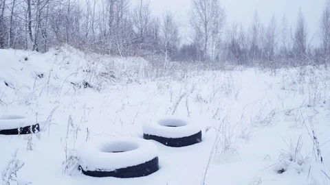 Winter landscape with tires Stock Footage 71604561
