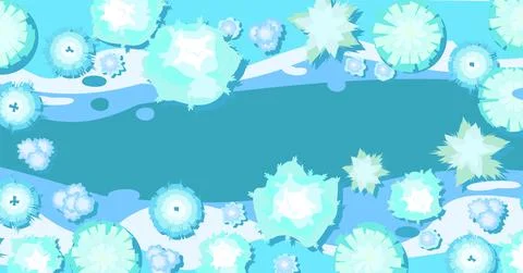 Winter landscape top view. Ice lake. Snowy frosty nature in cold season. From 스톡 일러스트