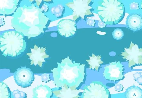 Winter landscape top view. Ice lake. Snowy frosty nature in cold season. From Stock Illustration