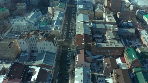 Winter landscape, top view of the old city street. Stock Footage 157273782
