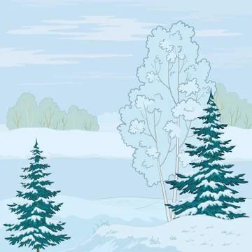 Winter landscape. tree on the shore Stock Illustration