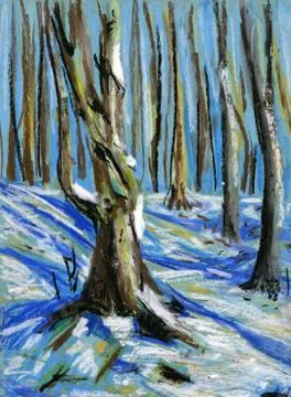 Winter landscape with trees. Stock Illustration