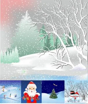Winter landscape with trees Stock Illustration