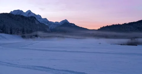 Winter landscape in Upper Bavaria in the evening near Elmau, Bavaria, Germany Stock Footage 226986800