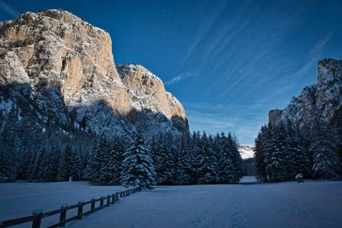 Winter landscape in the valley Stock Photos