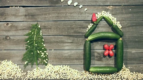 Winter landscape of vegetables on an old rustic table. Видео 80494736