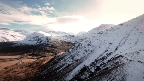 Winter landscape view of snowy mountains at sunrise Video stock 320293447