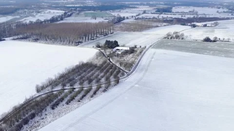 Winter Landscape with walking winter road in deep snow, frost on tree branches, Stock Footage 149178586