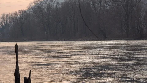 WINTER LANDSCAPE WITH WATER SLIDING IN THE RIVER Stockbeeldmateriaal 101262138