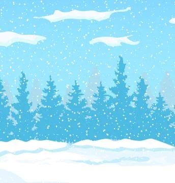 Winter landscape with white pine trees on snow Stock Illustration
