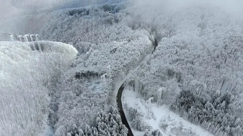 Winter landscape,road and snow covered trees. Stock Footage 99702629