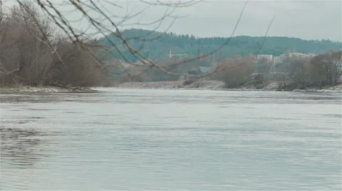 Winter landskape next to the river. Pan Stock Footage 46440655