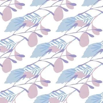 Winter leaves and branches vector seamless pattern on white background. 스톡 일러스트